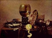 unknow artist Still life with oysters, a rummer, a lemon and a silver bowl painting
